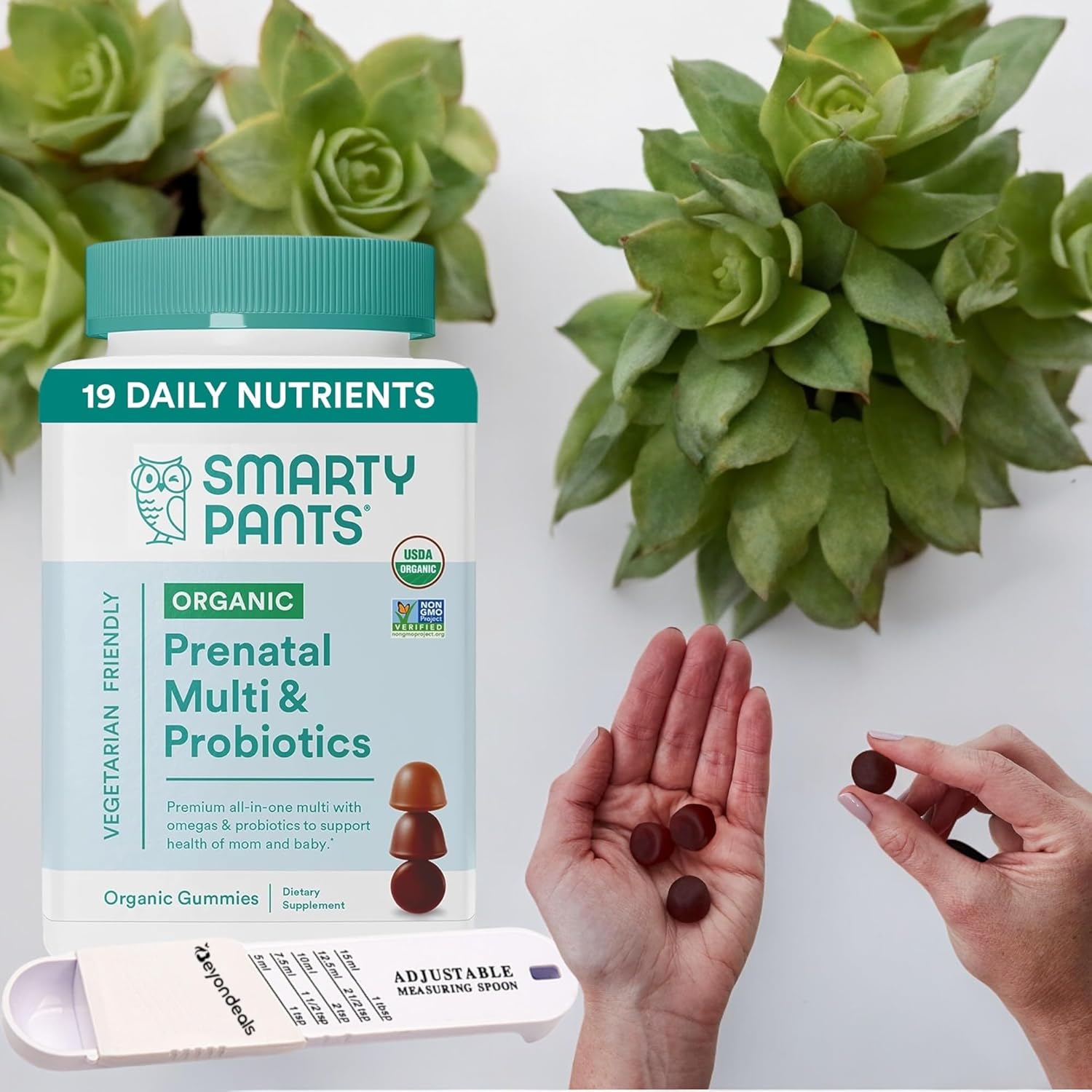 Prenatal Multivitamin Gummies with Methylfolate & Vitamin D3, Organic & Non-GMO, 120 Count x 2, Bundle with Measuring Spoon