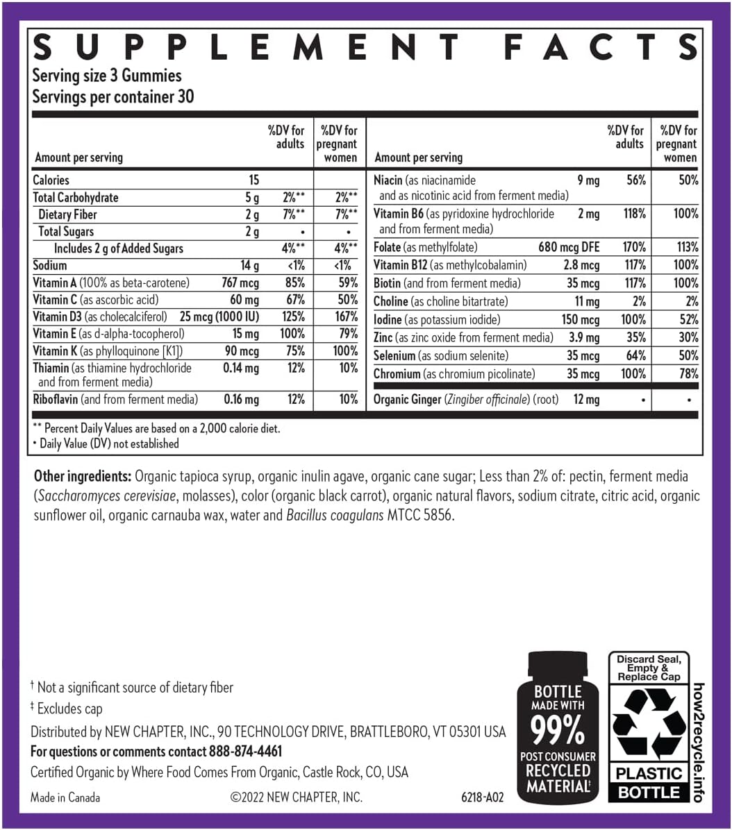 Prenatal Multivitamin Gummies with Methylfolate & Vitamin D3 - Non-GMO, Gluten Free, Berry Citrus Flavor, 90ct, 71% Less Sugar