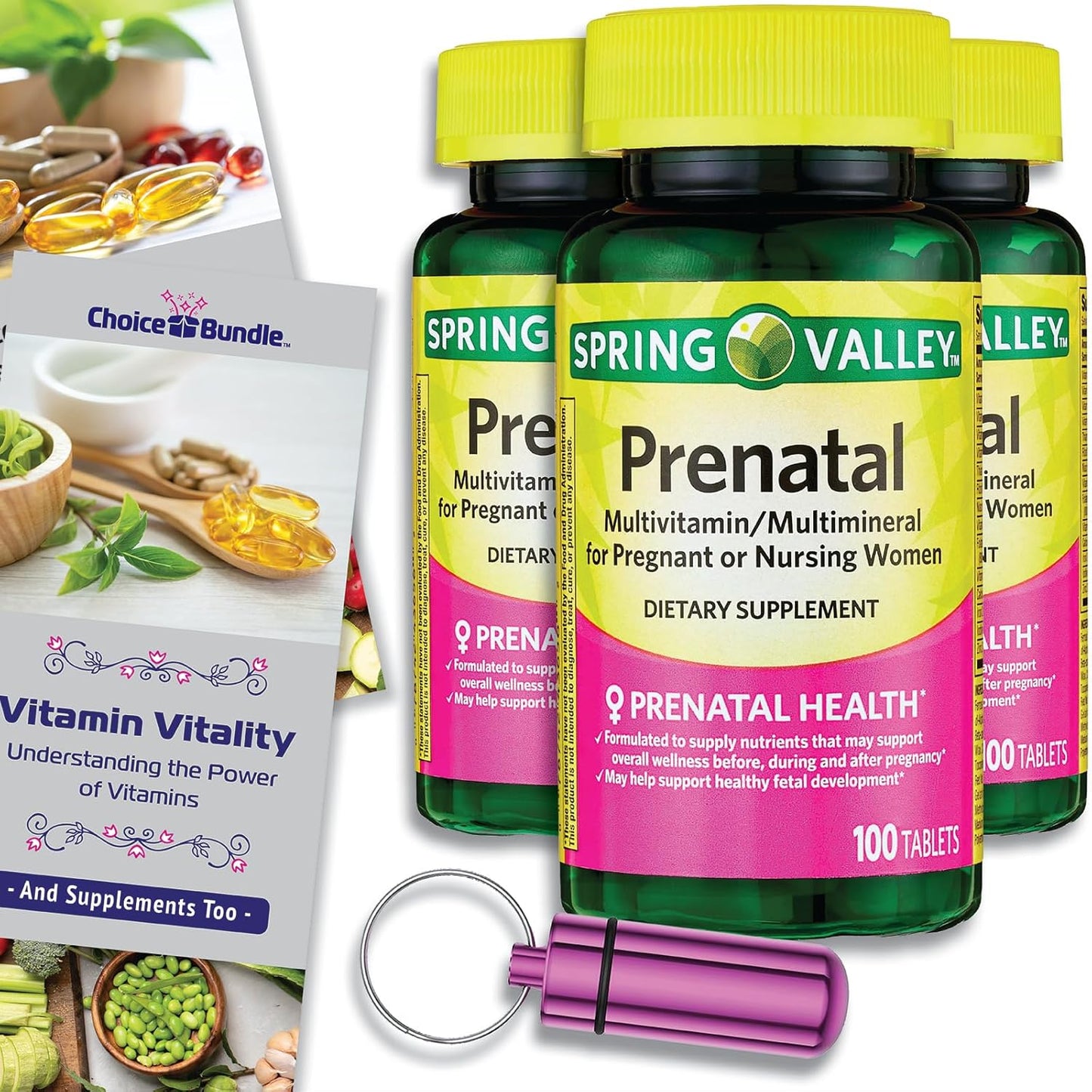 Prenatal Multivitamin Multimineral Bundle for Pregnant & Nursing Women - 300 Tablets + Vitamin Guide & Pill Container