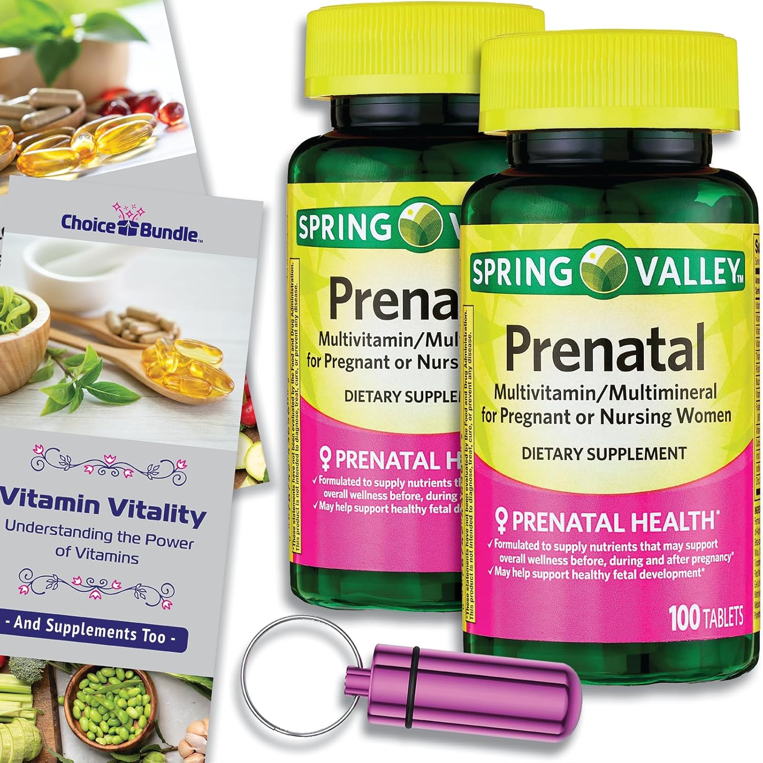 Prenatal Multivitamin Multimineral Bundle for Pregnant & Nursing Women: 200 Tablets + Vitamin Guide & Pill Container