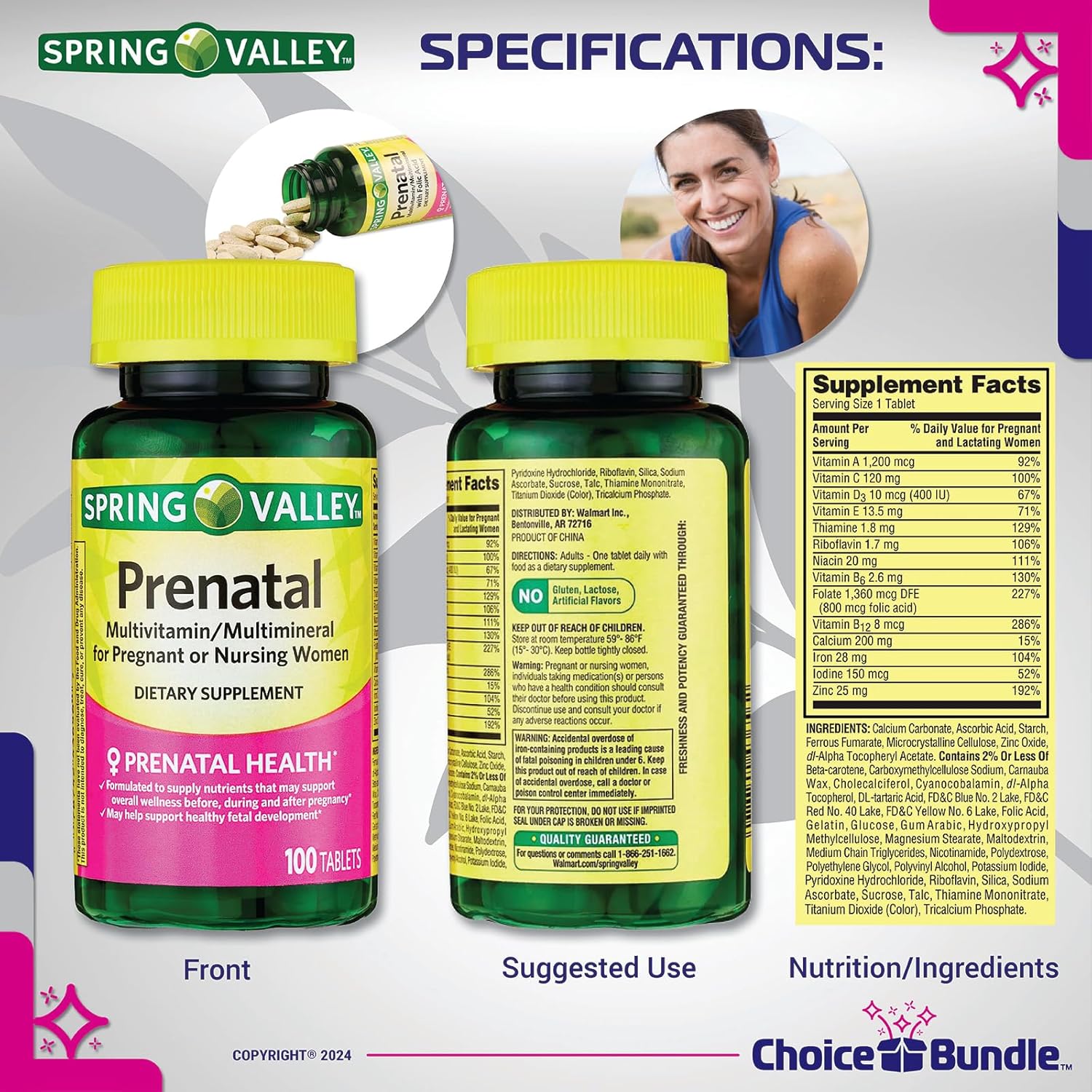 Prenatal Multivitamin Multimineral Bundle for Pregnant & Nursing Women: 200 Tablets + Vitamin Guide & Pill Container