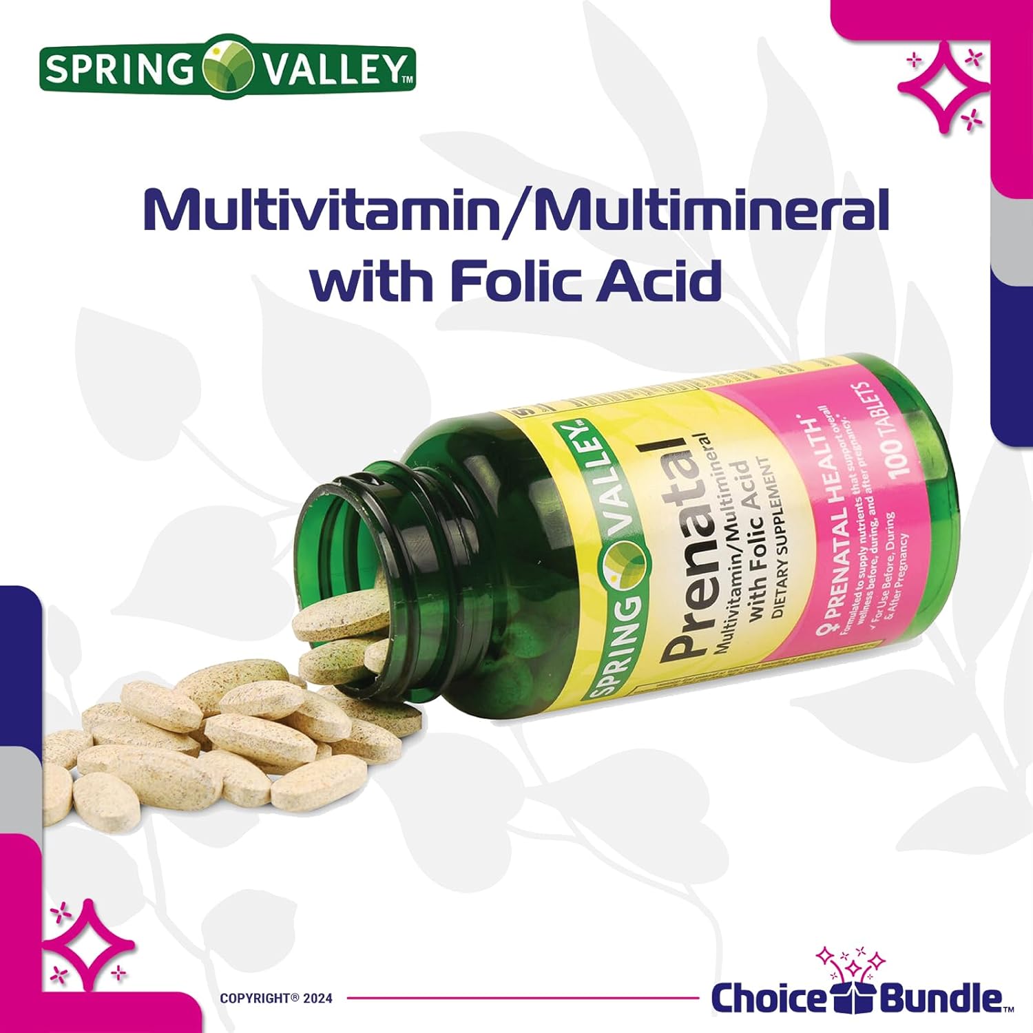 Prenatal Multivitamin Multimineral Bundle for Pregnant & Nursing Women - 300 Tablets + Vitamin Guide & Pill Container
