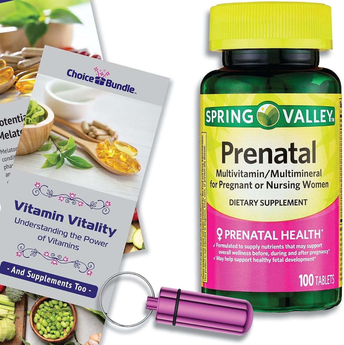 Prenatal Multivitamin Multimineral Tablets for Pregnant & Nursing Women - 100 Ct Bundle with Vitamin Guide & Pill Container