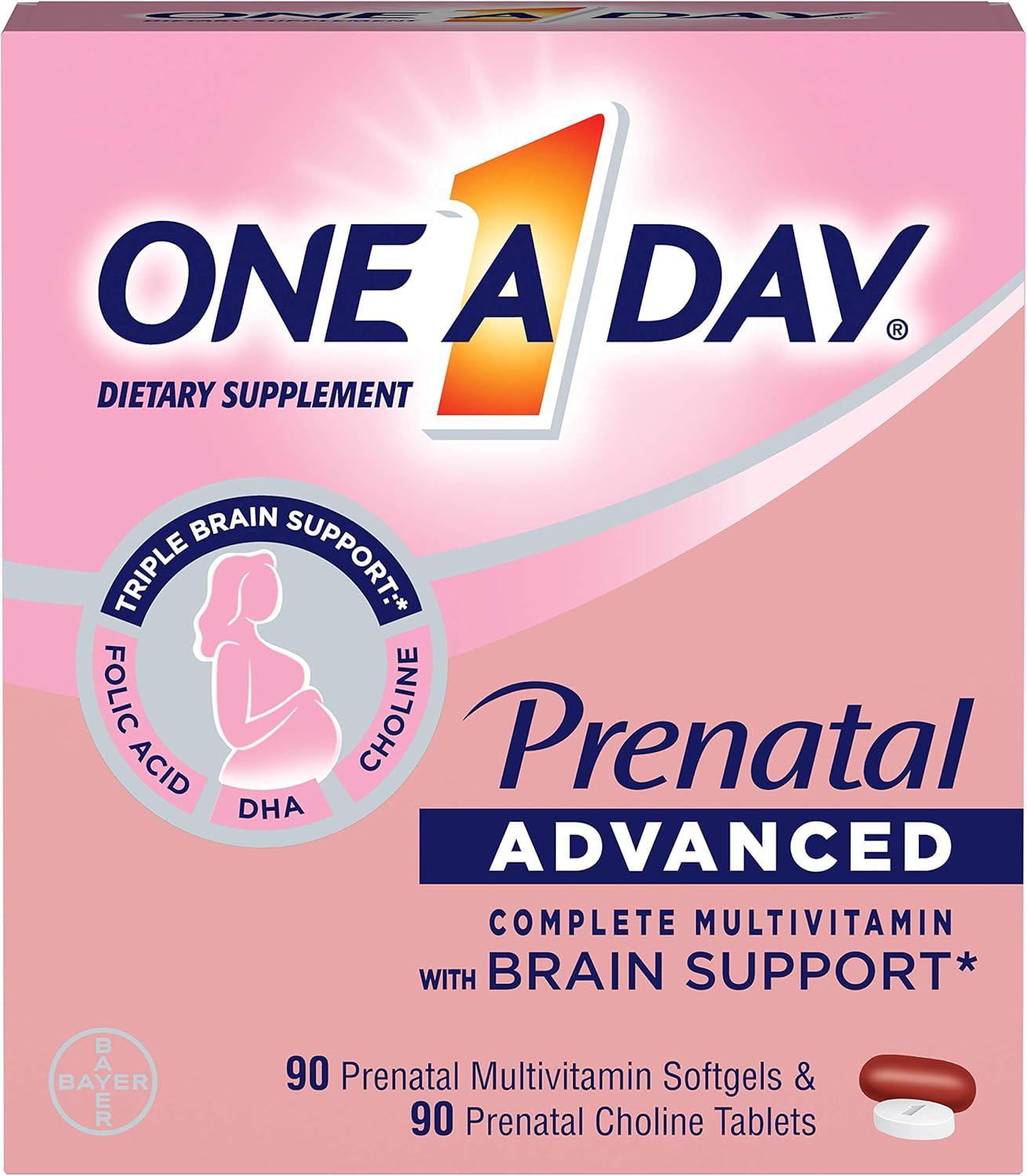 Prenatal Multivitamin with Brain Support for Women - Choline, Folic Acid, Omega-3 DHA & Iron - 180 Count for Pre, During, and Post Pregnancy