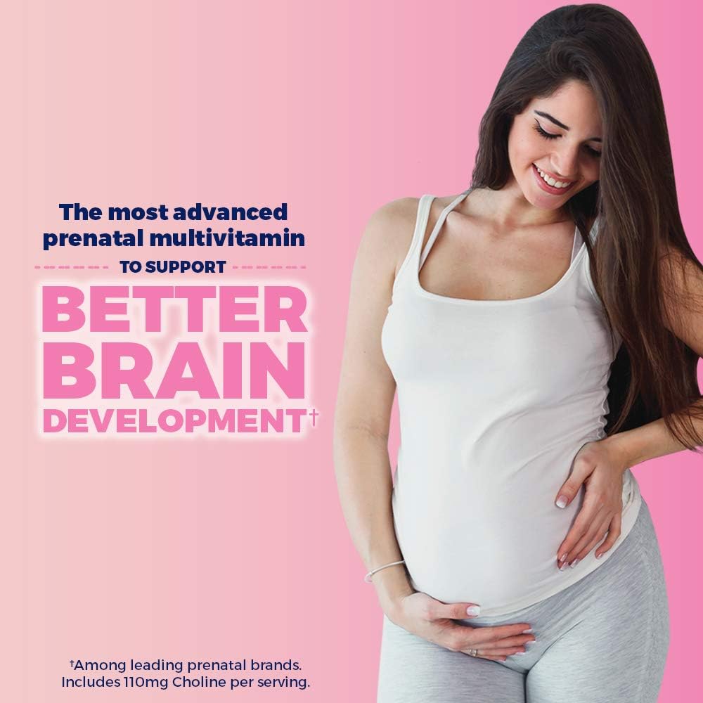 Prenatal Multivitamin with Brain Support for Women - Choline, Folic Acid, Omega-3 DHA & Iron - 180 Count for Pre, During, and Post Pregnancy