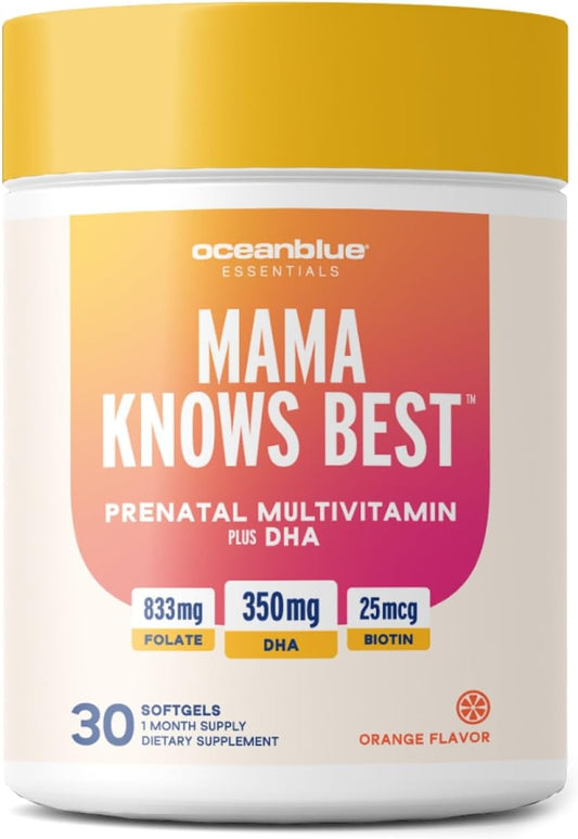Prenatal Multivitamin with Omega-3 DHA for Healthy Pregnancy - 30 Softgels - Tasty Orange Flavor - 1 Month Supply