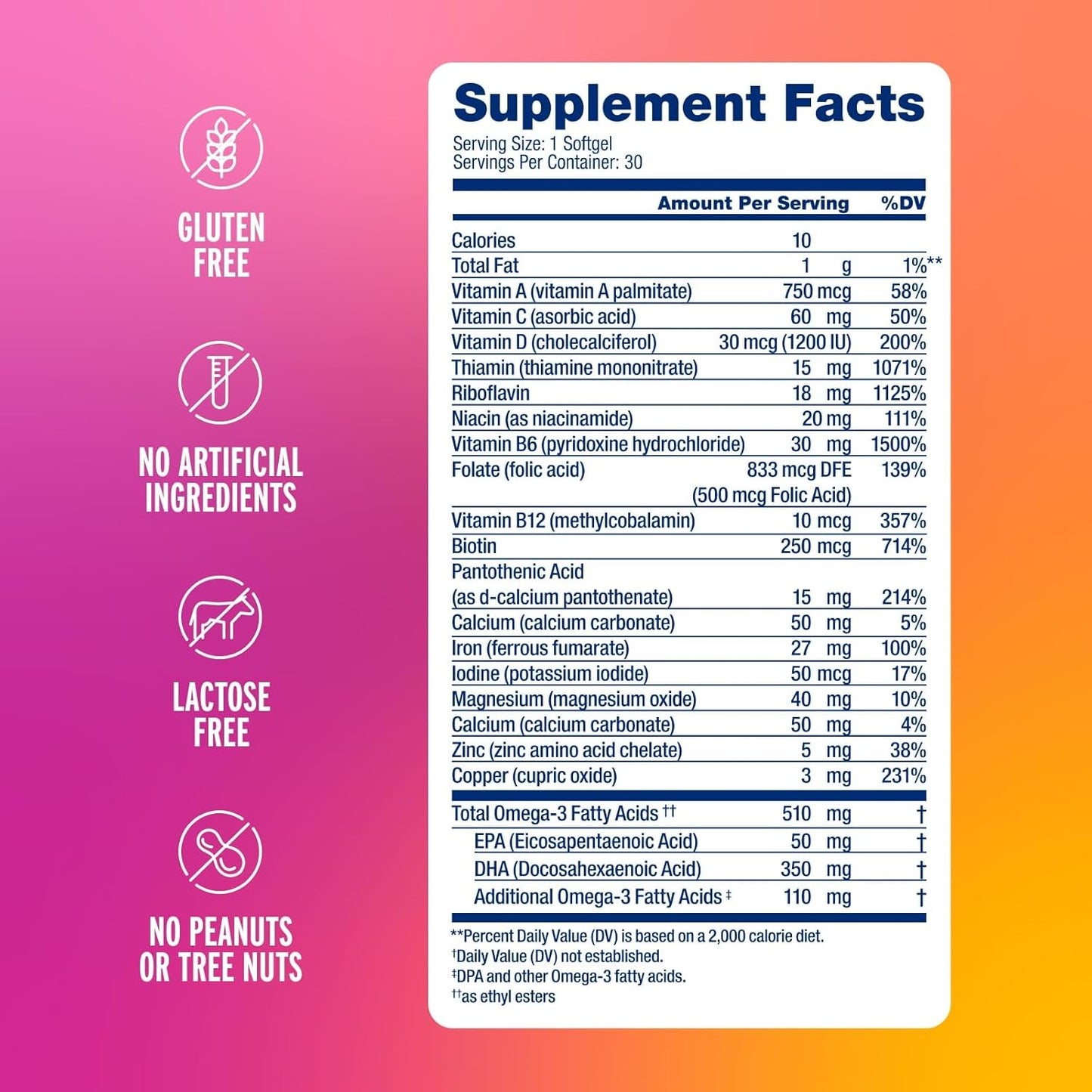 Prenatal Multivitamin with Omega-3 DHA for Healthy Pregnancy - 30 Softgels - Tasty Orange Flavor - 1 Month Supply