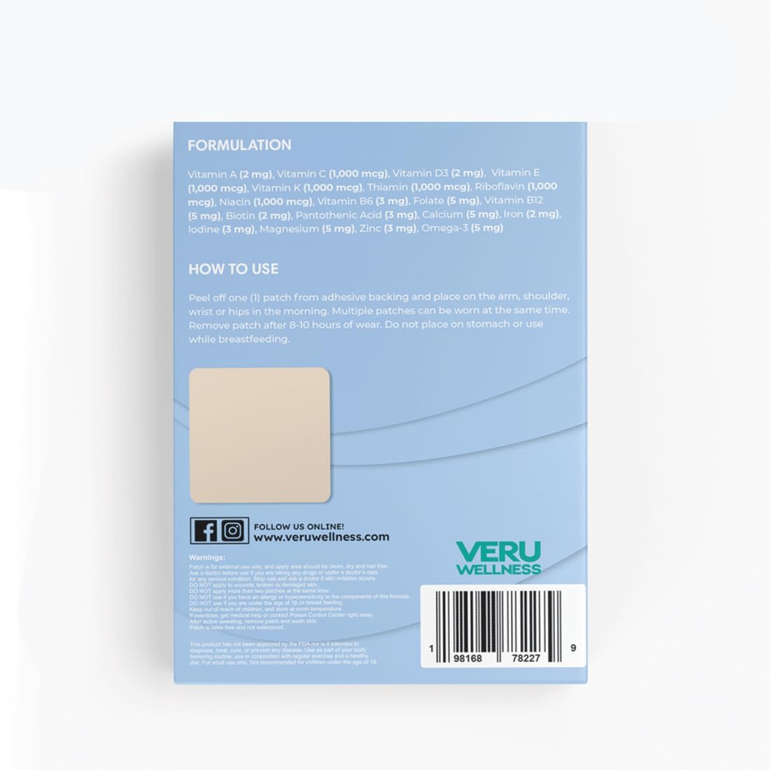 Prenatal Plus Daily Patch - Essential Folate, Calcium, Magnesium - 60 Self-Adhesive Patches by Veru Wellness