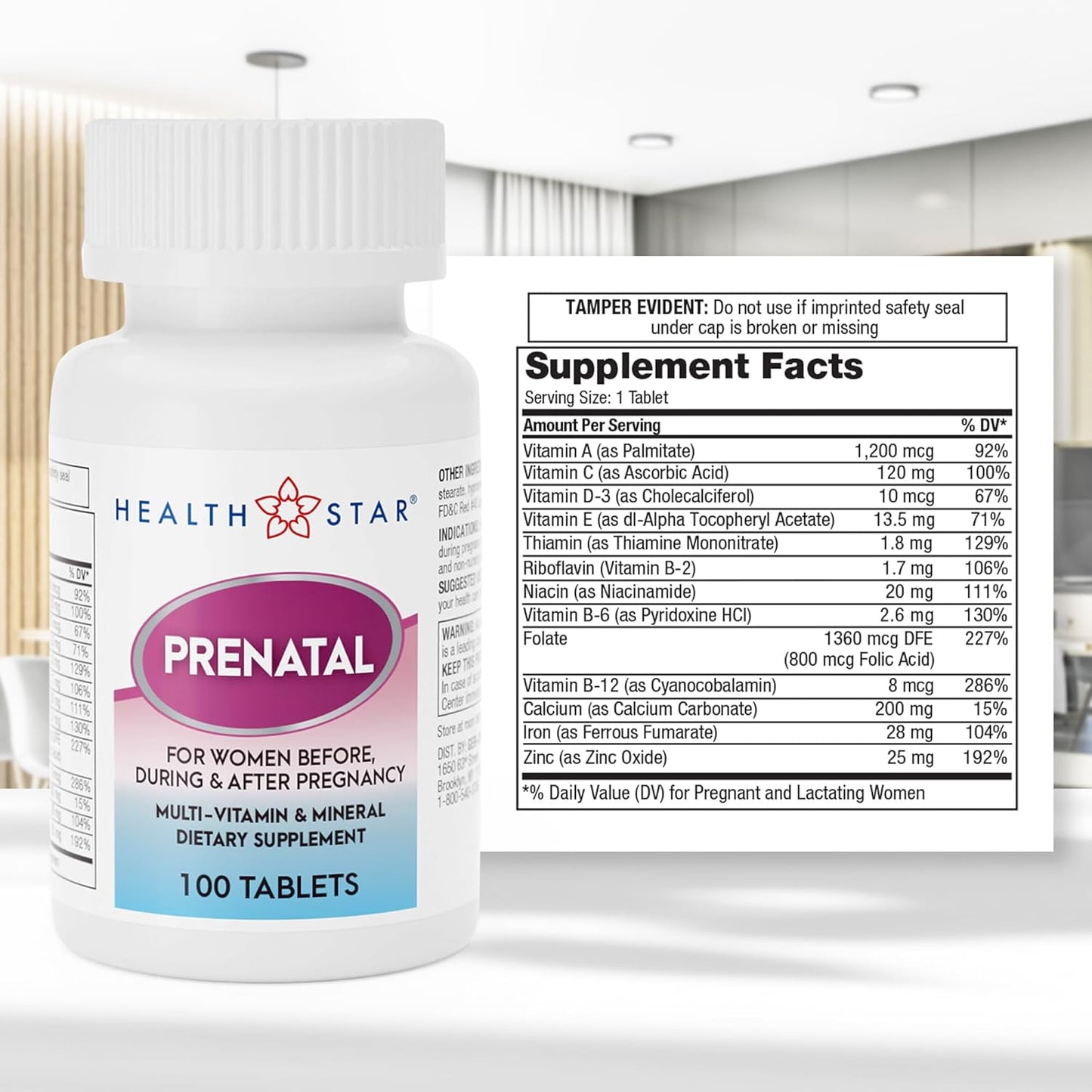 Prenatal-Postnatal Multivitamins with Folic Acid & Minerals for Pregnancy Support, 100 Tablets