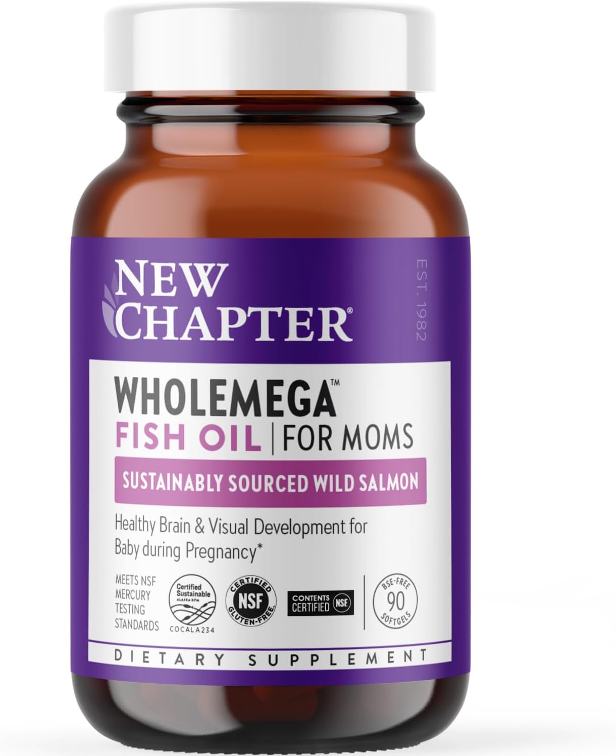 Prenatal & Postnatal Support Fish Oil Supplement with DHA, Omega-3, and Vitamin D3 - 90 Softgels, 500mg by New Chapter Wholemega for Moms - BoostGo Australia