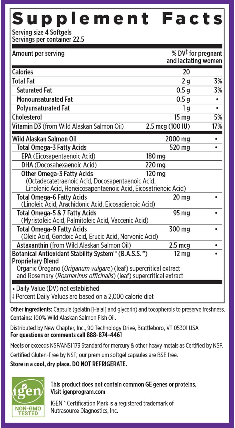 Prenatal & Postnatal Support Fish Oil Supplement with DHA, Omega-3, and Vitamin D3 - 90 Softgels, 500mg by New Chapter Wholemega for Moms - BoostGo Australia