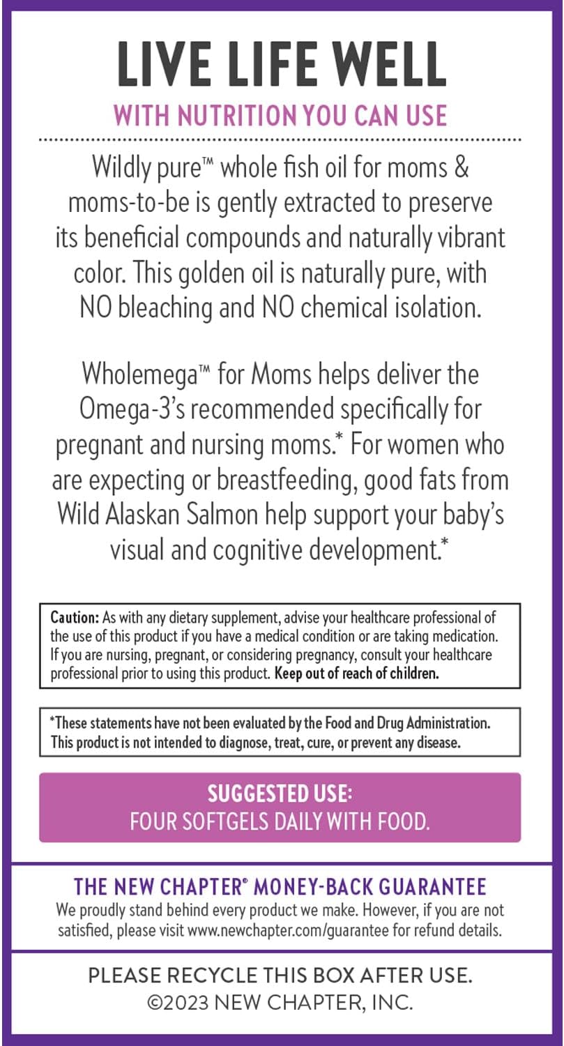 Prenatal & Postnatal Support Fish Oil Supplement with DHA, Omega-3, and Vitamin D3 - 90 Softgels, 500mg by New Chapter Wholemega for Moms - BoostGo Australia