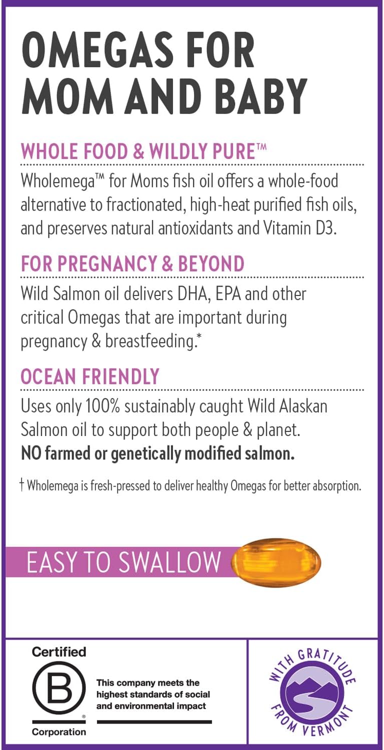 Prenatal & Postnatal Support Fish Oil Supplement with DHA, Omega-3, and Vitamin D3 - 90 Softgels, 500mg by New Chapter Wholemega for Moms - BoostGo Australia
