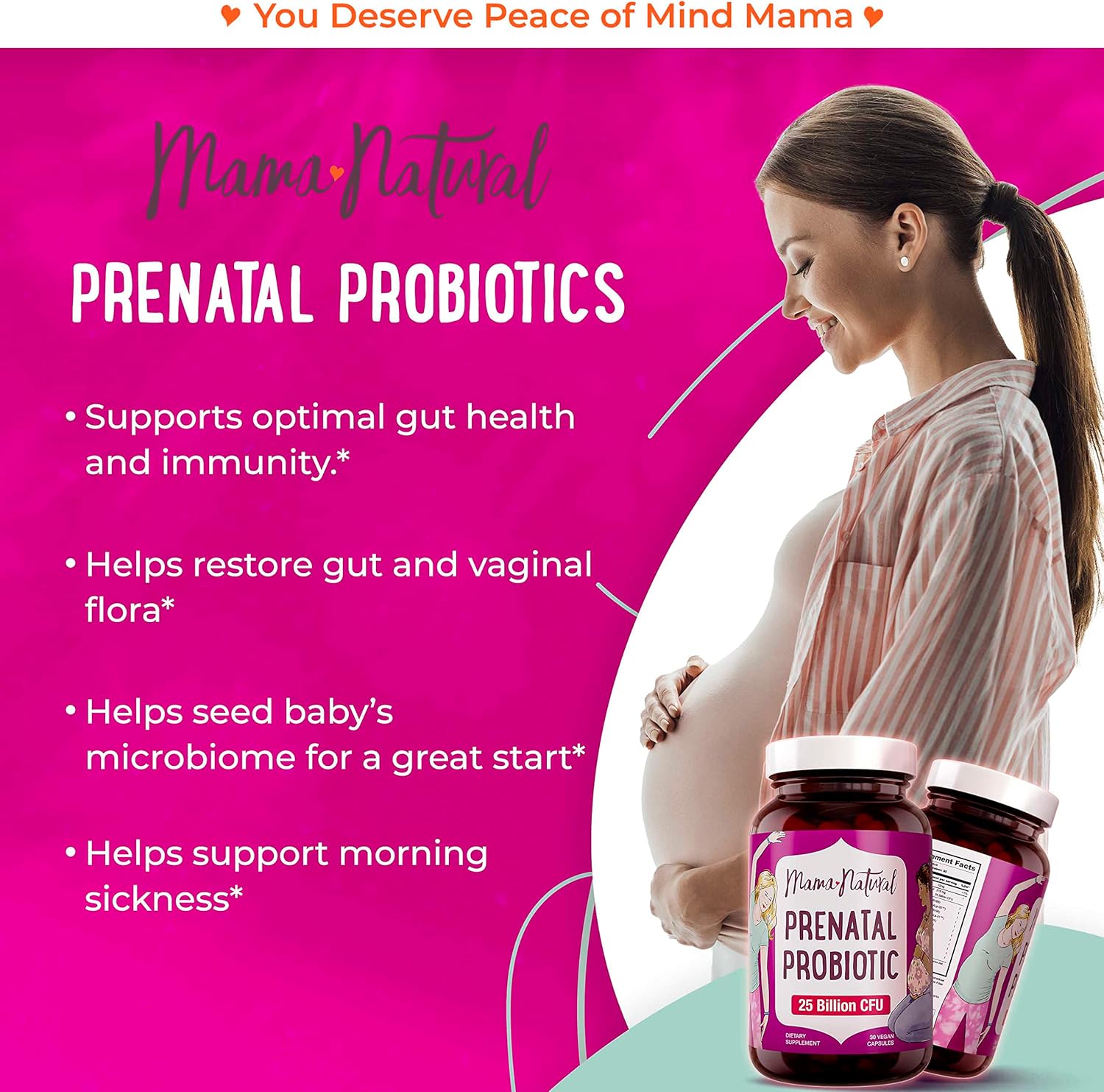 Prenatal Probiotics for Women - 30 Vegan Capsules, 25 Billion CFU, 12 Strain Pregnancy Blend - Acidophilus & Bifidobacteria Support