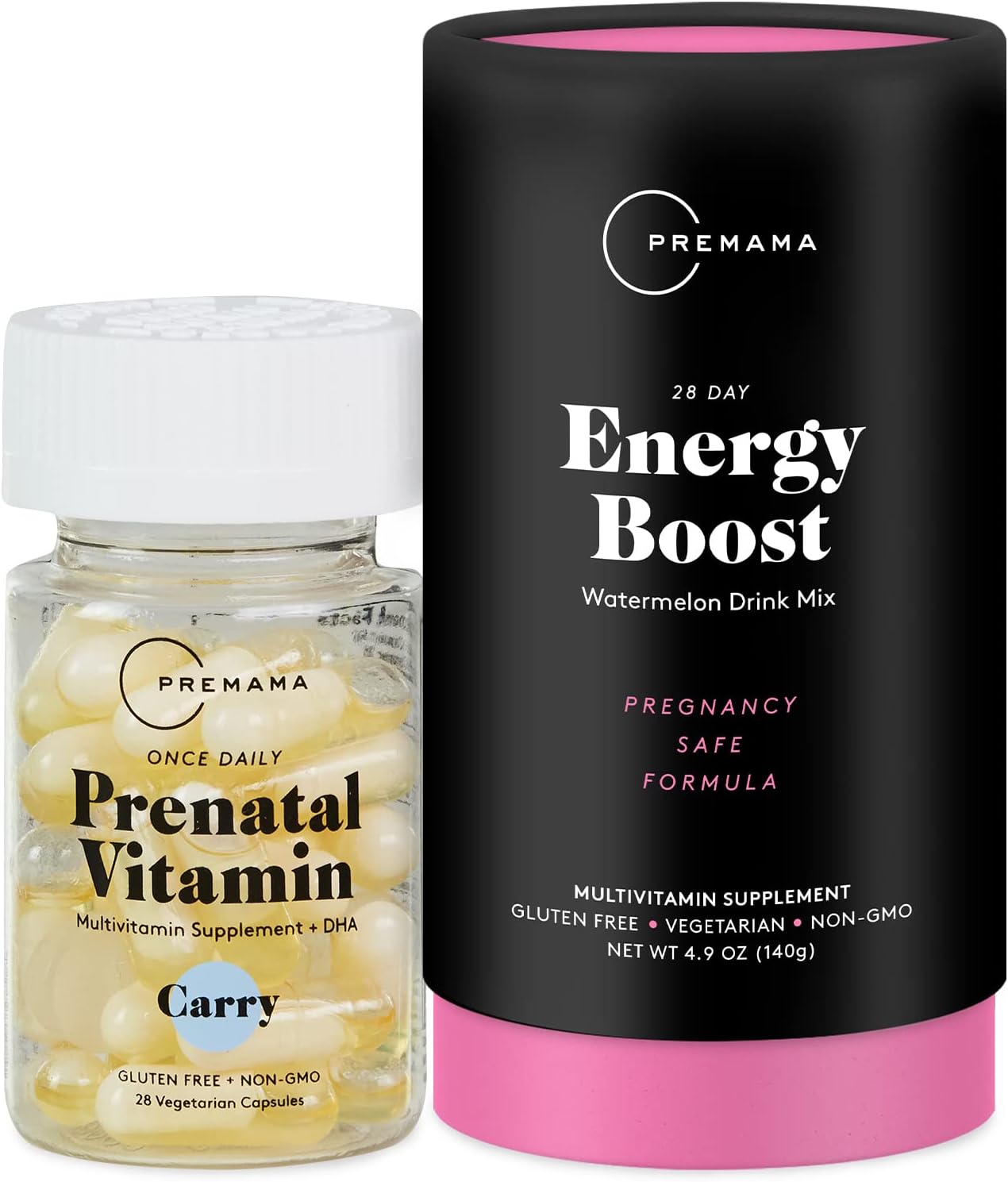 Prenatal Vitamin Energy Boost Drink Mix & Support Bundle with Omega 3, B Vitamins, DHA, Folate - 28 Servings