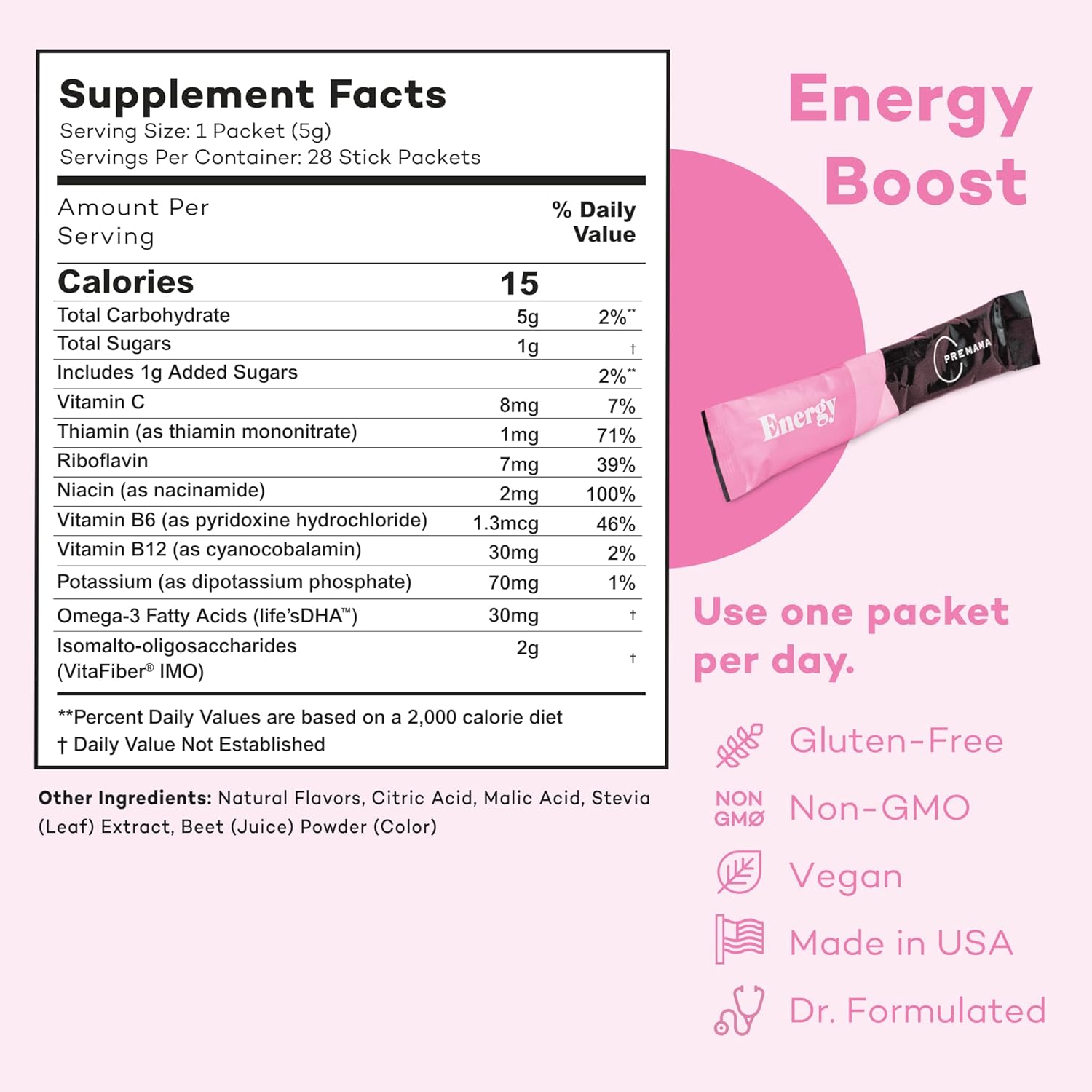 Prenatal Vitamin Energy Boost Drink Mix & Support Bundle with Omega 3, B Vitamins, DHA, Folate - 28 Servings
