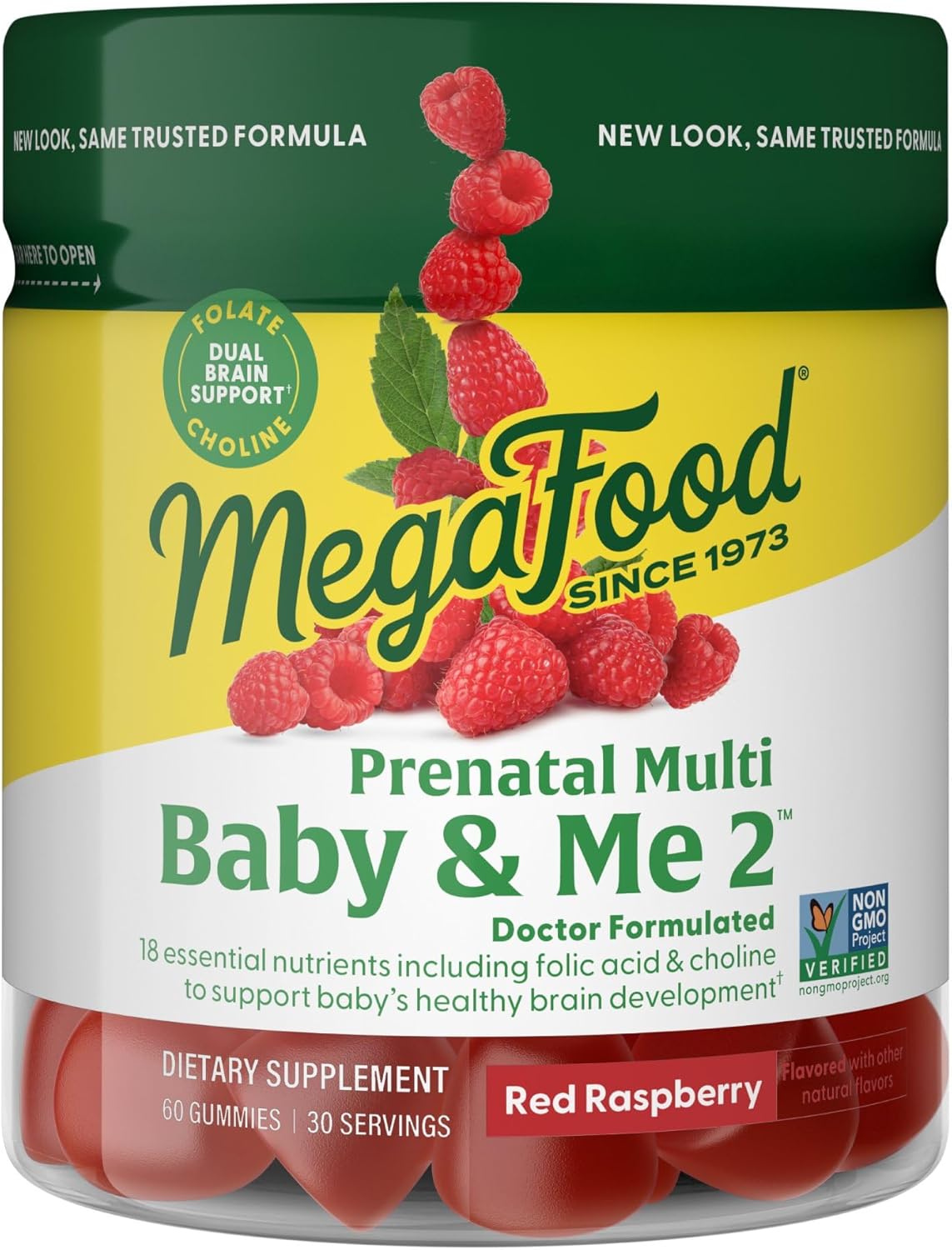 Prenatal Vitamin Gummies with Folic Acid & Choline for Baby's Brain - Red Raspberry Flavor - 60 Gummies
