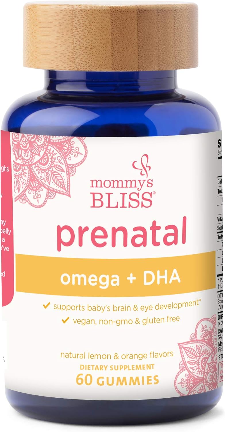 Prenatal Vitamin Gummies with Omega & DHA for Baby's Brain & Eye Development, Vegan, Gluten Free, Non-GMO - 60 Gummies