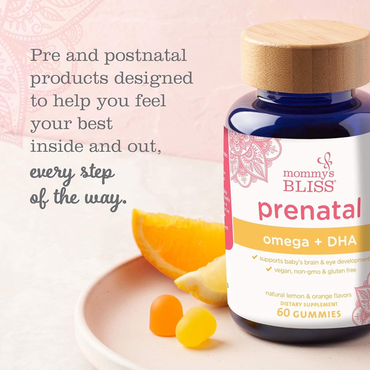 Prenatal Vitamin Gummies with Omega & DHA for Baby's Brain & Eye Development, Vegan, Gluten Free, Non-GMO - 60 Gummies