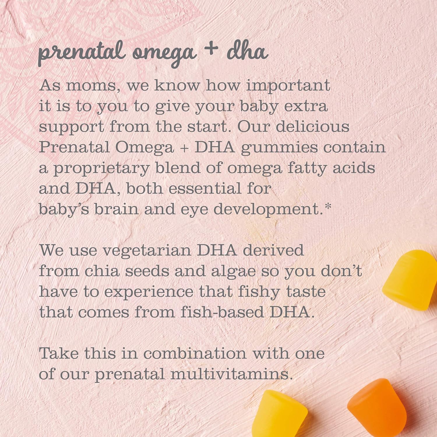 Prenatal Vitamin Gummies with Omega & DHA for Baby's Brain & Eye Development, Vegan, Gluten Free, Non-GMO - 60 Gummies