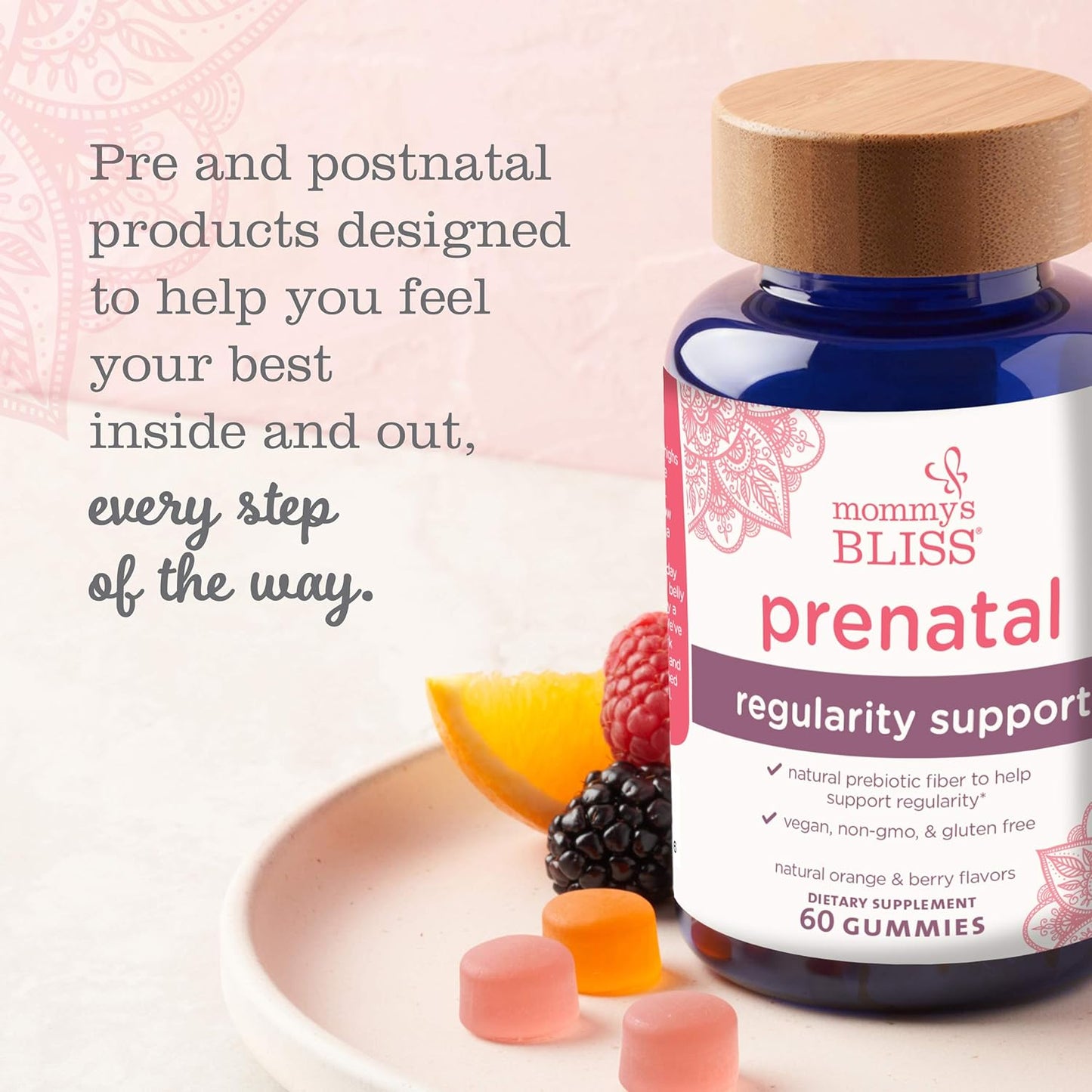 Prenatal Vitamin Gummies with Prebiotic Fiber for Digestive Health - Elderberry Juice, Annatto, Gluten Free, Non-GMO - 60 Gummies