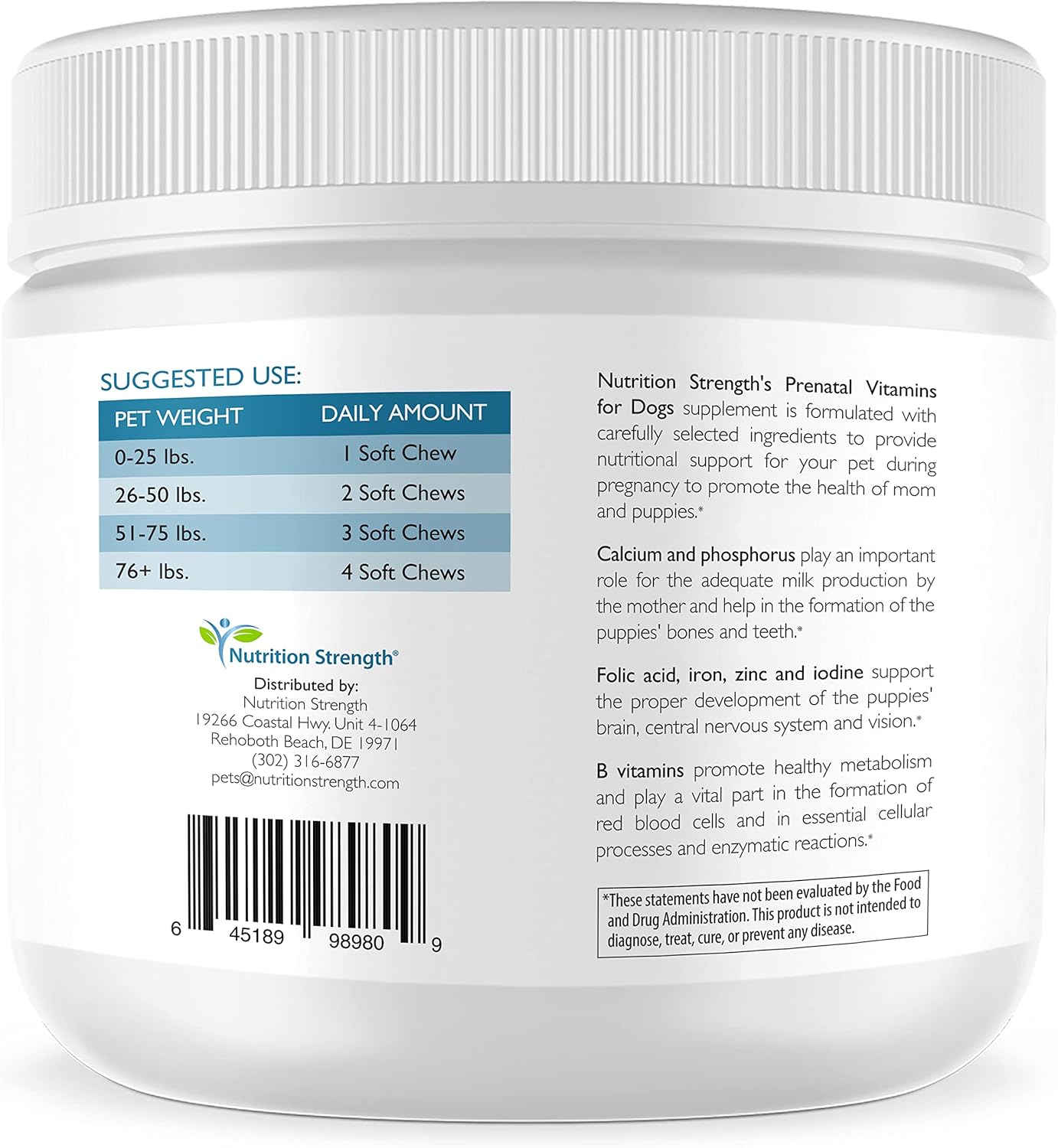 Prenatal Vitamins for Dogs with Folic Acid, Iron, Zinc, Iodine, B Vitamins, 90 Soft Chews for Healthy Puppies and Milk Production