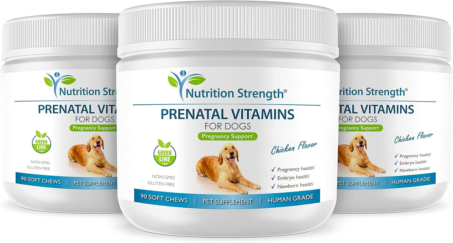 Prenatal Vitamins for Dogs with Folic Acid, Iron, Zinc, Iodine, B Vitamins, 90 Soft Chews for Healthy Puppies and Milk Production