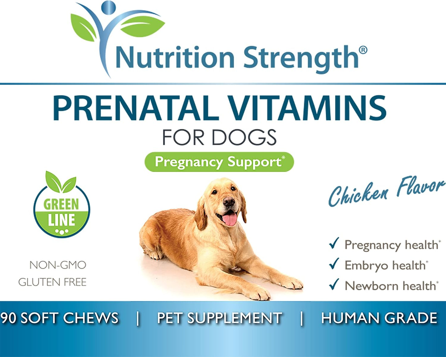 Prenatal Vitamins for Dogs with Folic Acid, Iron, Zinc, Iodine, B Vitamins, 90 Soft Chews for Healthy Puppies and Milk Production