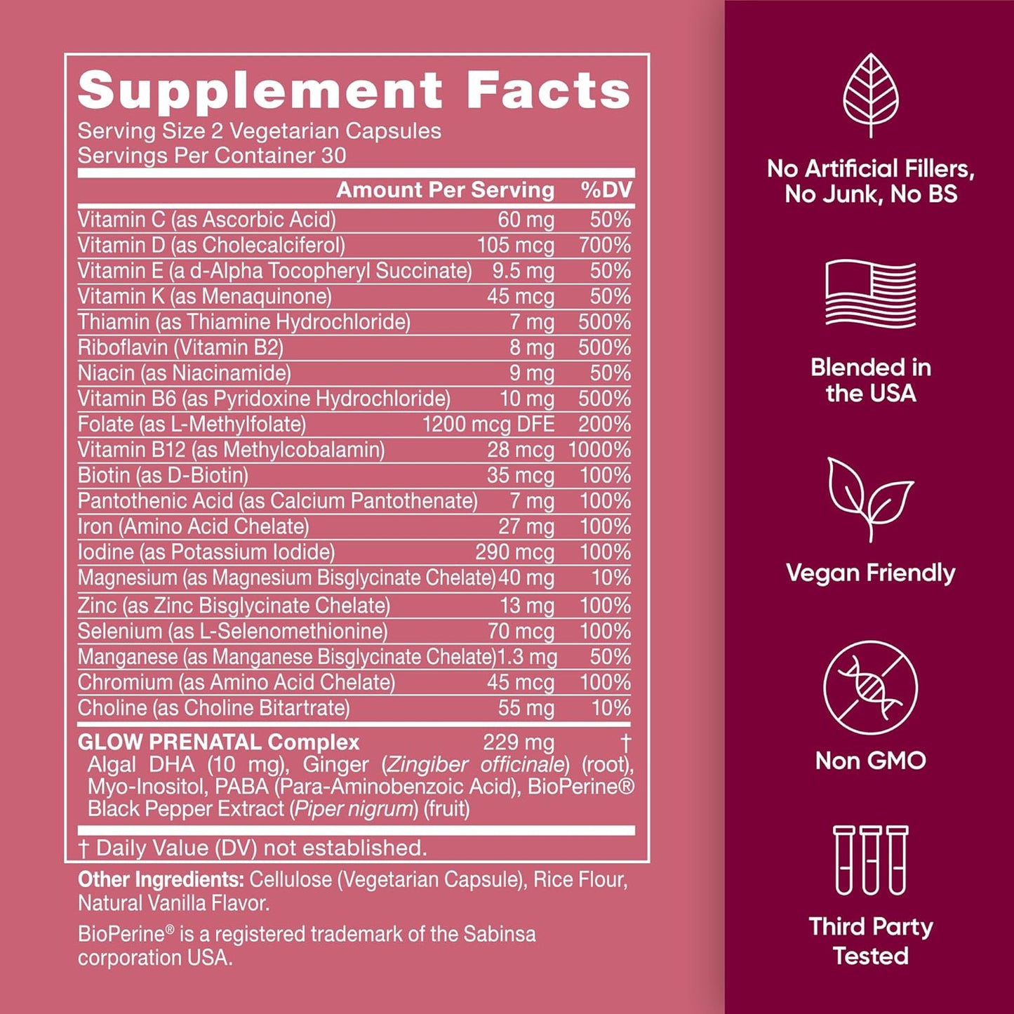 Prenatal Vitamins for Women - 20-in-1 Nutrients for Healthy Pregnancy - Folic Acid & Vegan DHA - 120 Capsules