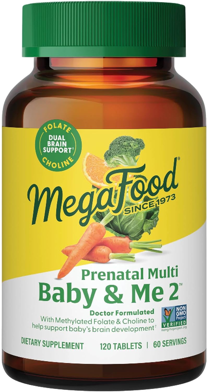Prenatal Vitamins for Women with Folate, Choline, Iron, Iodine, Vitamin C and D - 120 Tabs (60 Servings) by MegaFood Baby & Me 2 - BoostGo Australia