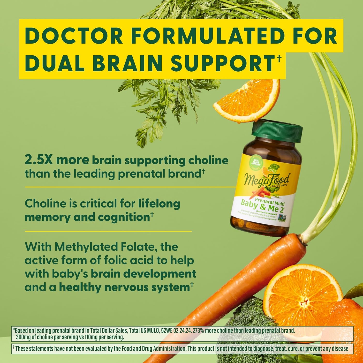 Prenatal Vitamins for Women with Folate, Choline, Iron, Iodine, Vitamin C and D - 120 Tabs (60 Servings) by MegaFood Baby & Me 2 - BoostGo Australia