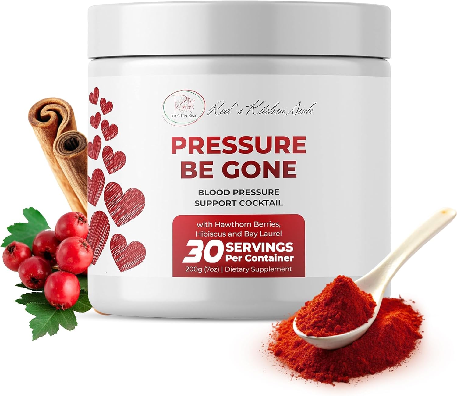 Pressure Relief Supplement with Hibiscus, Hawthorne Berry, Bay Leaf, Ginger - Red's Kitchen Sink Formula