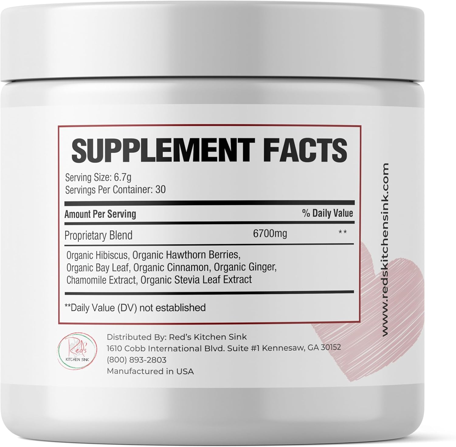 Pressure Relief Supplement with Hibiscus, Hawthorne Berry, Bay Leaf, Ginger - Red's Kitchen Sink Formula