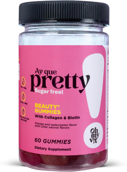 Pretty Gummy Hair, Skin, and Nails Supplement with Biotin & Collagen - Orange & Watermelon Flavor - 60 Count for Adults