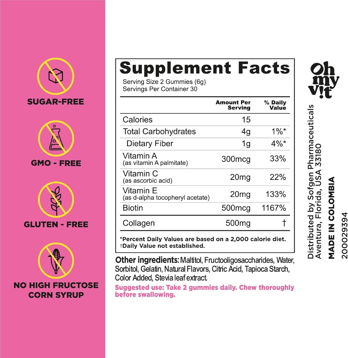 Pretty Gummy Hair, Skin, and Nails Supplement with Biotin & Collagen - Orange & Watermelon Flavor - 60 Count for Adults