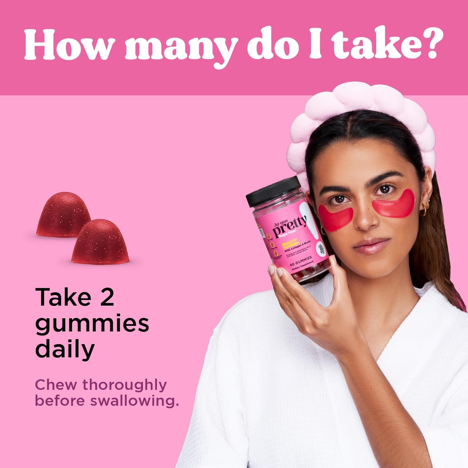 Pretty Gummy Hair, Skin, and Nails Supplement with Biotin & Collagen - Orange & Watermelon Flavor - 60 Count for Adults