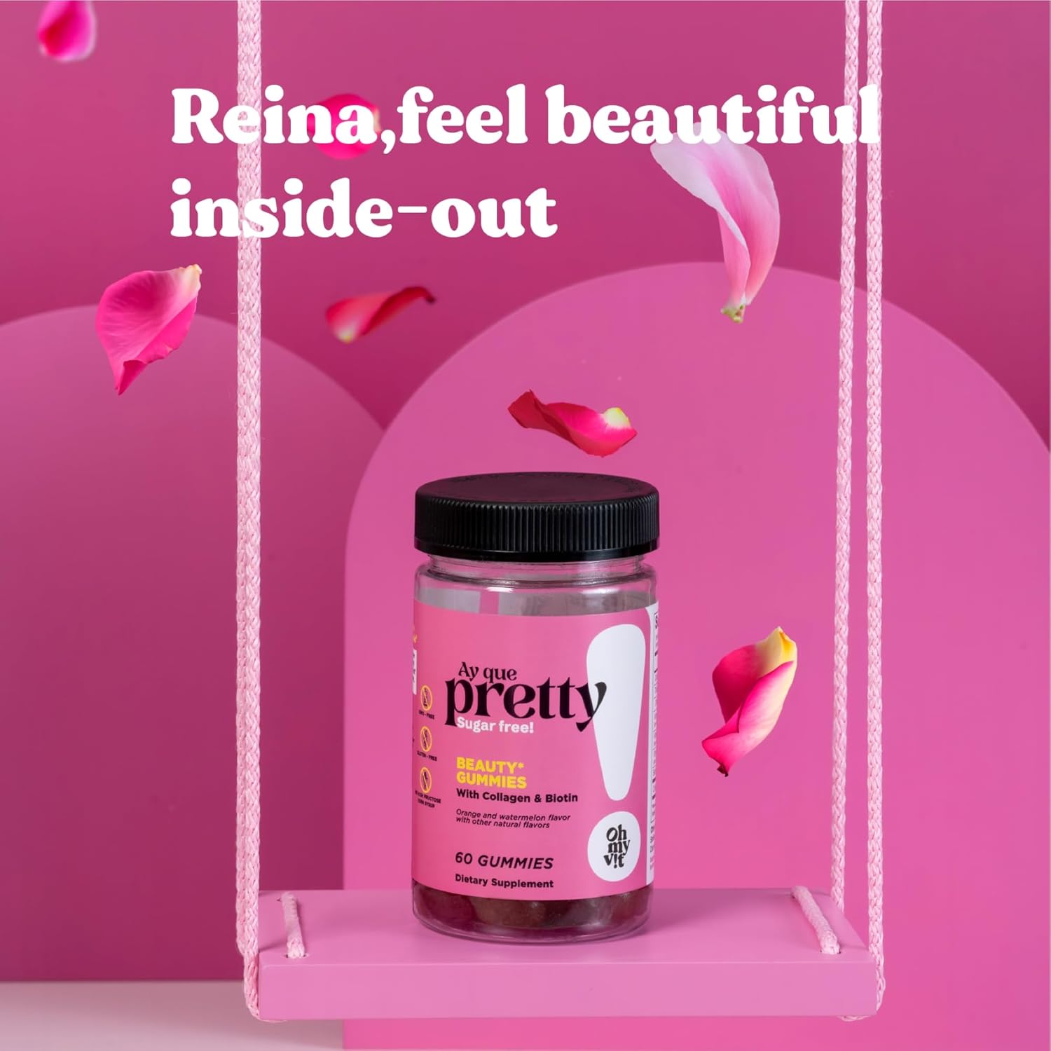 Pretty Gummy Hair, Skin, and Nails Supplement with Biotin & Collagen - Orange & Watermelon Flavor - 60 Count for Adults