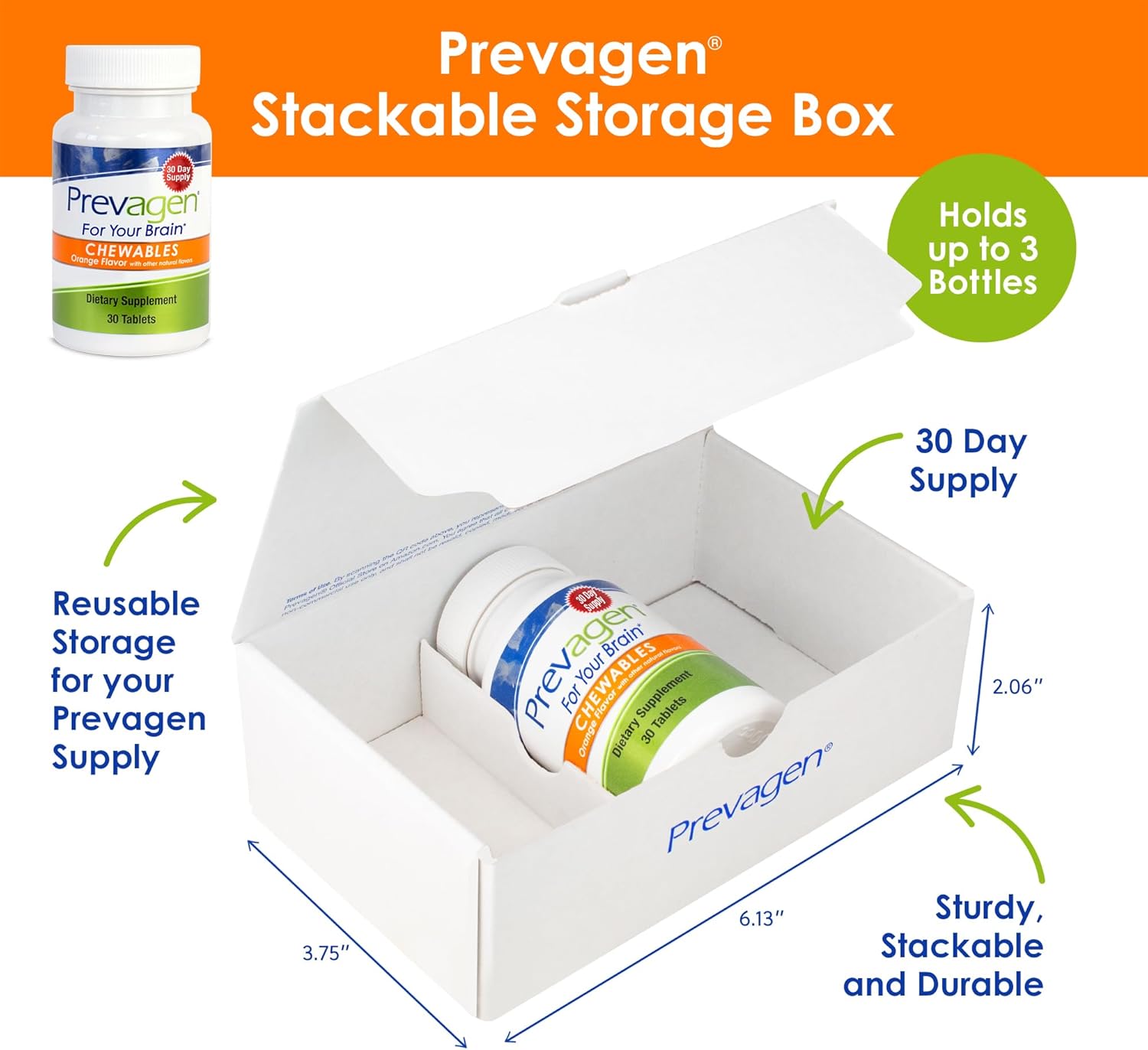 Prevagen Chewables with Apoaequorin & Vitamin D - Regular Strength, Orange Flavor, 30 Count - Convenient Stackable Storage Box Included