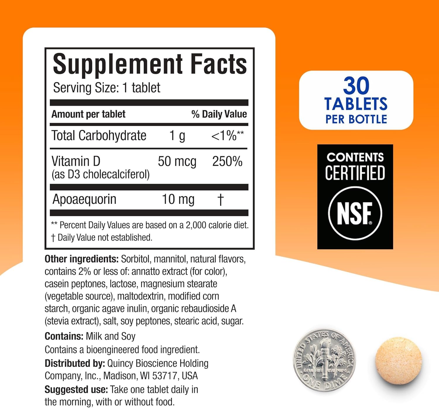 Prevagen Chewables with Apoaequorin & Vitamin D - Regular Strength, Orange Flavor, 30 Count - Convenient Stackable Storage Box Included