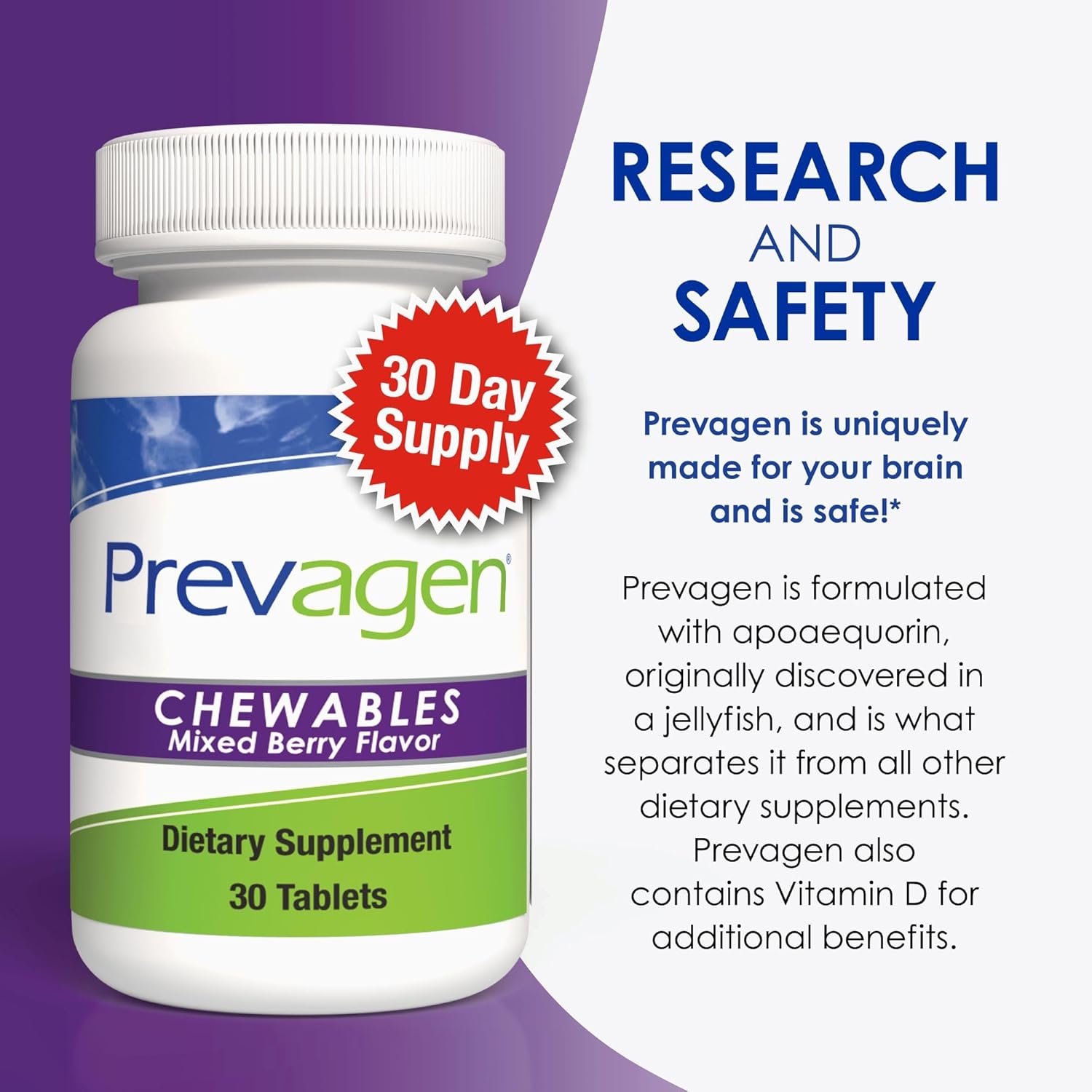 Prevagen Regular Strength Chewables with Apoaequorin & Vitamin D, Mixed Berry Flavor - 30 Count + 7-Day Pill Minder - BoostGo Australia