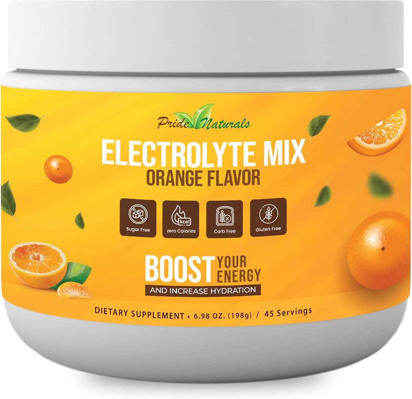 Pride Naturals Inc Electrolyte Powder - Sugar Free Gluten Free Vegan Keto Paleo Hydration Beverage with Immune Boosting Vitamins - Refreshing Workout Recovery Drink (198g, Orange)