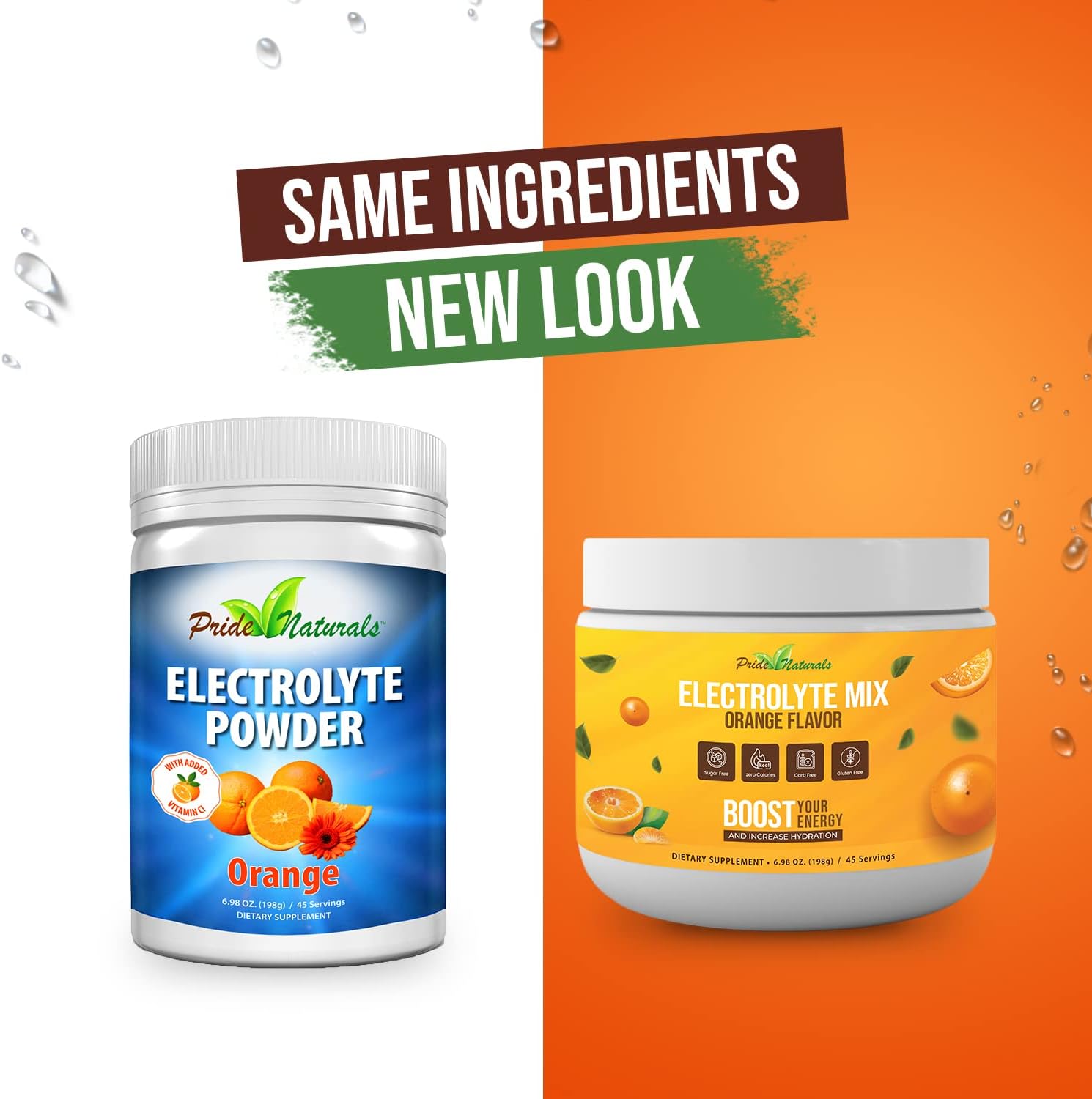 Pride Naturals Inc Electrolyte Powder - Sugar Free Gluten Free Vegan Keto Paleo Hydration Beverage with Immune Boosting Vitamins - Refreshing Workout Recovery Drink (198g, Orange)