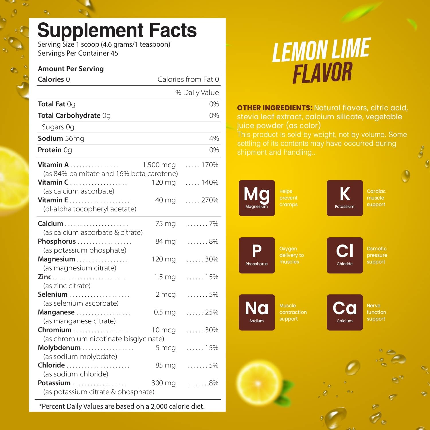 Pride Naturals Inc Electrolyte Powder - Sugar Free Lemon Lime Hydration Beverage for Keto & Paleo, with Immune Boosting Vitamins, Gluten Free & Vegan (198g)
