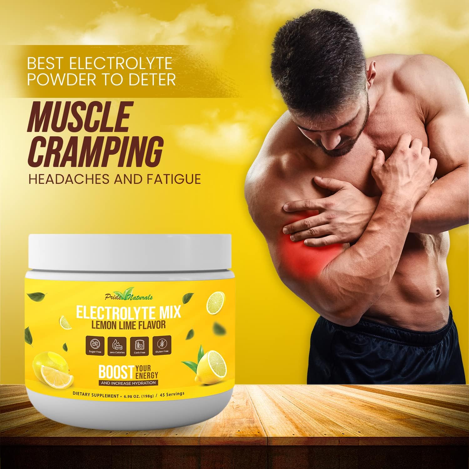 Pride Naturals Inc Electrolyte Powder - Sugar Free Lemon Lime Hydration Beverage for Keto & Paleo, with Immune Boosting Vitamins, Gluten Free & Vegan (198g)