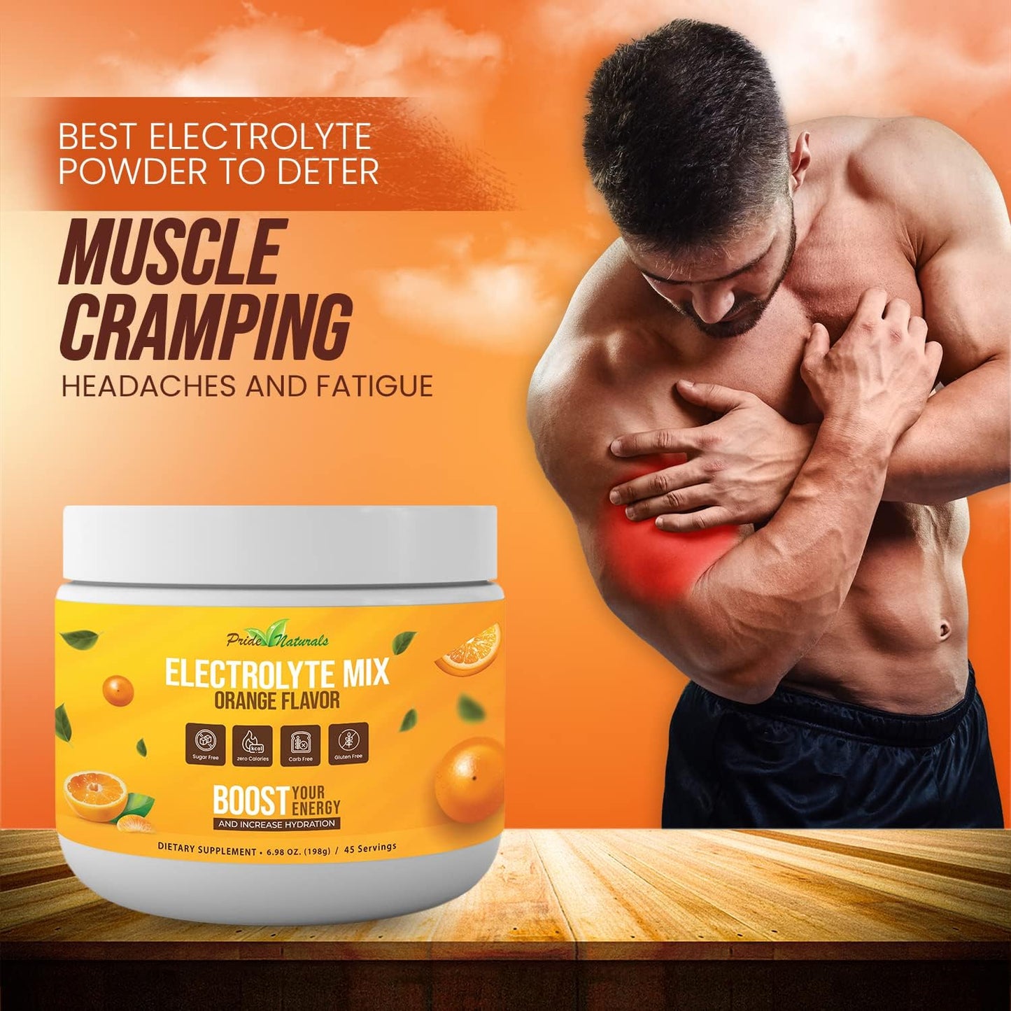 Pride Naturals Inc Electrolyte Powder - Sugar Free Gluten Free Vegan Keto Paleo Hydration Beverage with Immune Boosting Vitamins - Refreshing Workout Recovery Drink (198g, Orange)