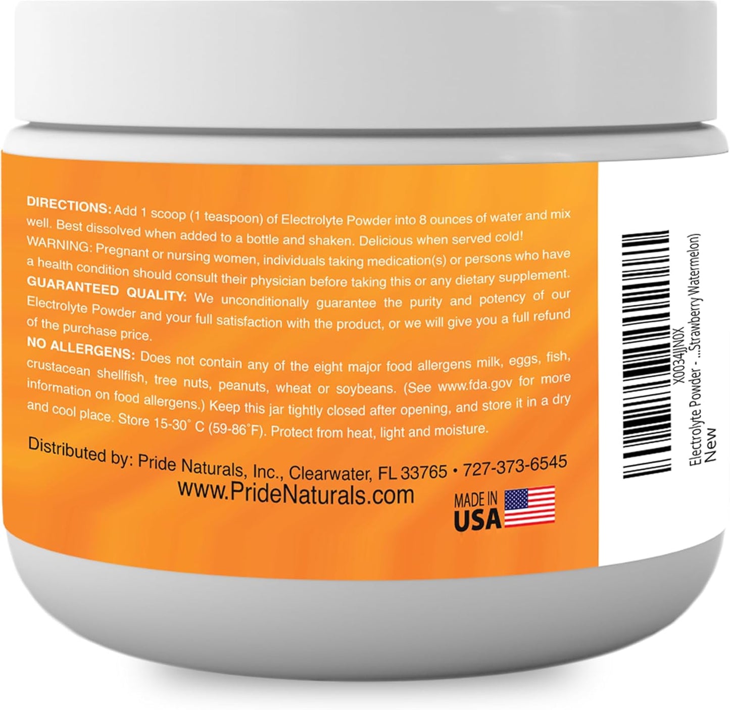 Pride Naturals Inc Electrolyte Powder - Sugar Free Gluten Free Vegan Keto Paleo Hydration Beverage with Immune Boosting Vitamins - Refreshing Workout Recovery Drink (198g, Orange)