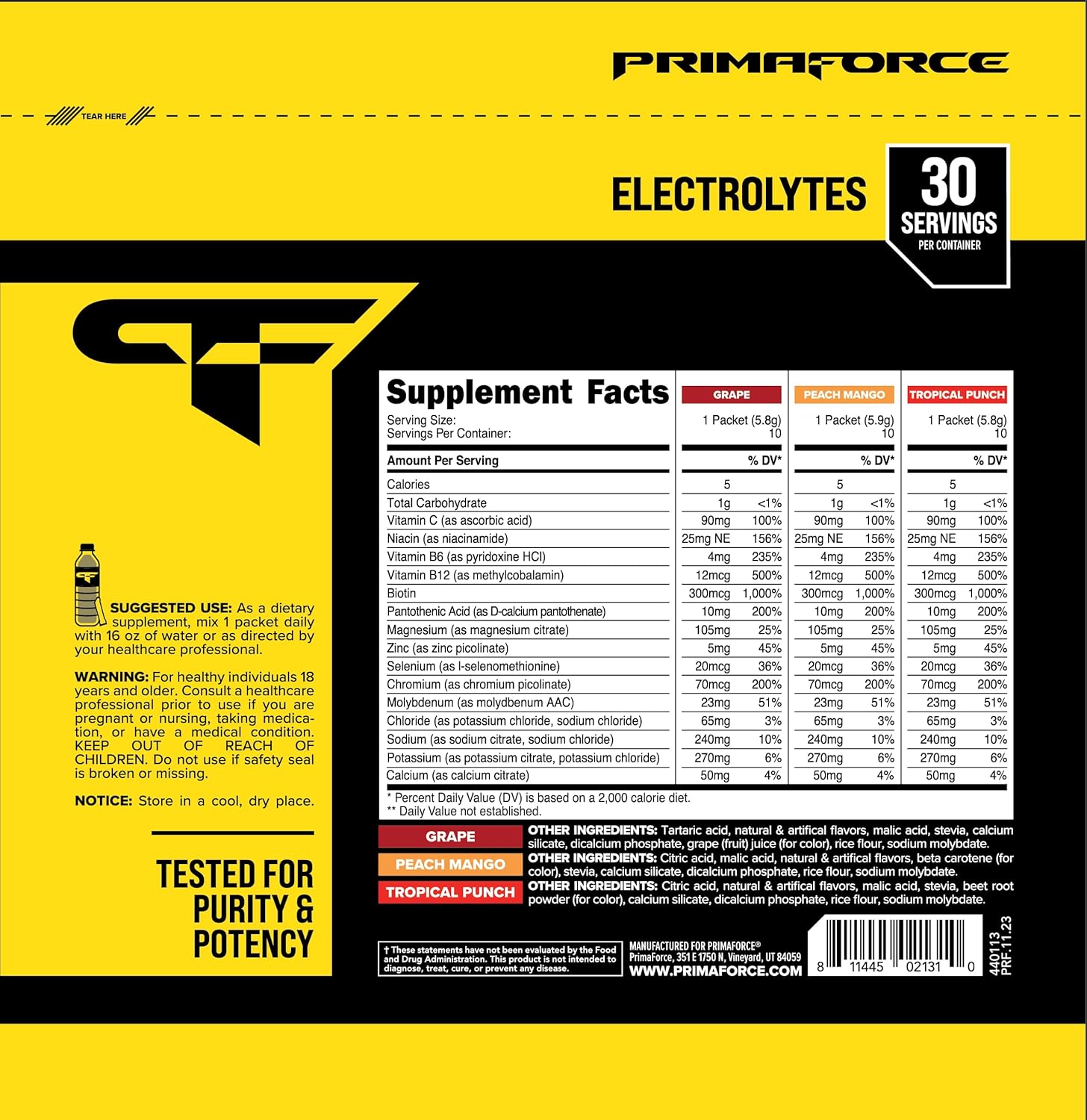 Primaforce Electrolytes Variety Pack - 30 Servings Advanced Hydration Complex Packets