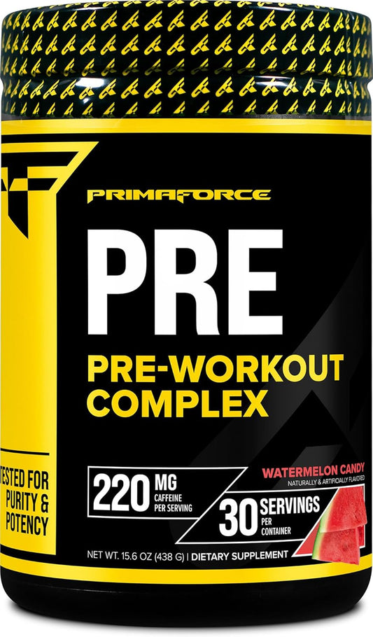 Primaforce Watermelon Candy Pre-Workout Powder - 30 Servings for Enhanced Fitness Routine (438g)