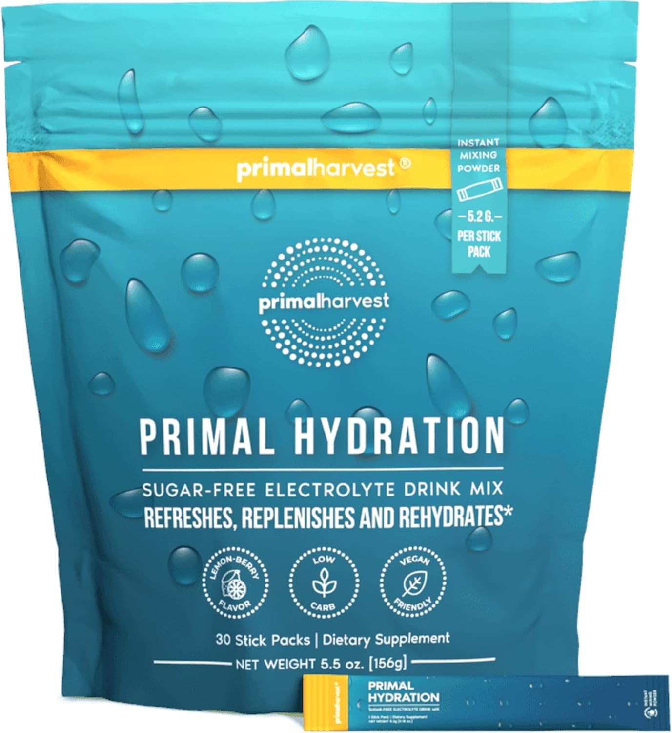 Primal Harvest Electrolytes Powder Packets - Lemon Berry Energy Drink Mix, 30 Easy Open Packets