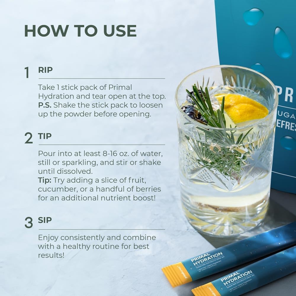 Primal Harvest Electrolytes Powder Packets - Lemon Berry Energy Drink Mix, 30 Easy Open Packets